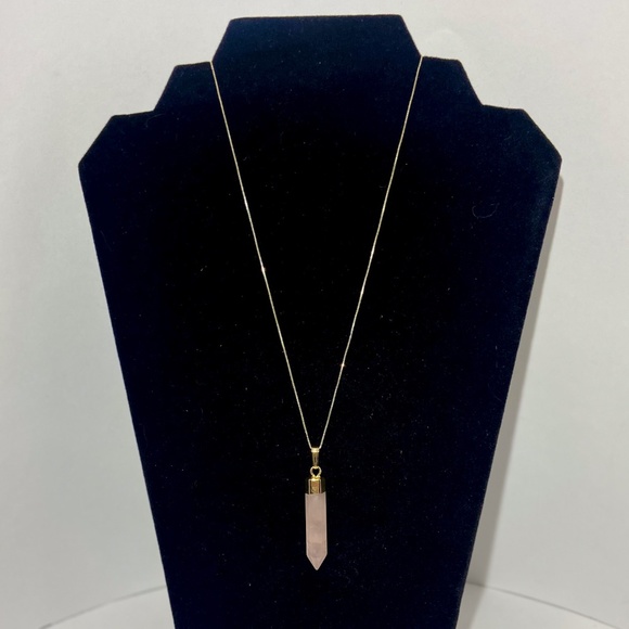 Rose Quartz Crystal Point Pendant Necklace on Gold Chain - Picture 2 of 4